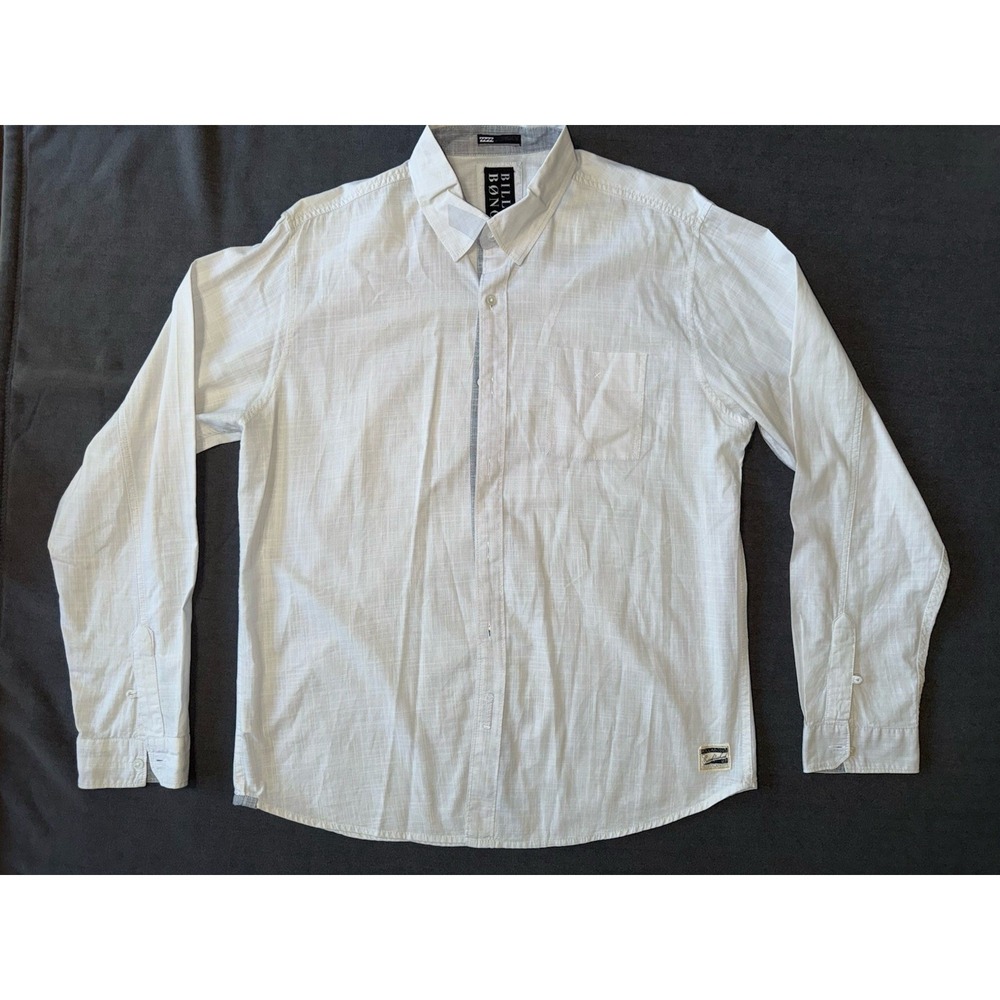 Billabong Mens White Button Up Shirt Long Sleeve Cotton Casual Surf Beach Size L